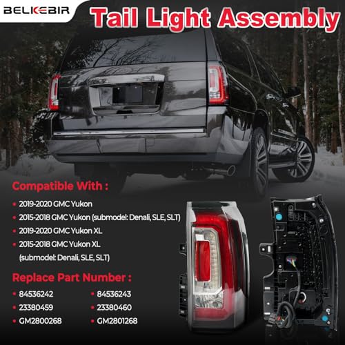 BELKEBIR LED Tail Lights Assembly Compatible With 2015 2016 2017 2018 2019 2020 GMC Yukon/ Yukon XL Left Driver Side Brake Turn Signal Rear Taillights Assembly With Bulb Replace GM2801268 23380460 84536243 - Image 2