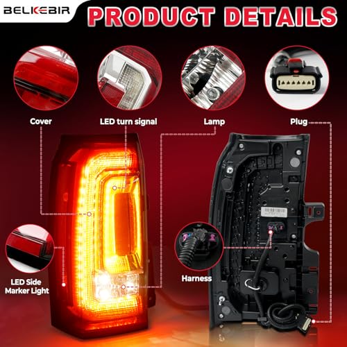 BELKEBIR LED Tail Lights Assembly Compatible With 2015 2016 2017 2018 2019 2020 GMC Yukon/ Yukon XL Left Driver Side Brake Turn Signal Rear Taillights Assembly With Bulb Replace GM2801268 23380460 84536243 - Image 3