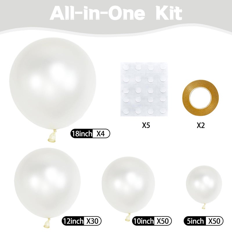 KUULBELA Pearl White Balloons Different Sizes 5 10 12 18 Inch, 134 Pcs White Balloon Garland Arch Kit, Royal White Latex Balloons for Birthday Wedding Baby Shower Party Decorations. Pearl white - Image 2