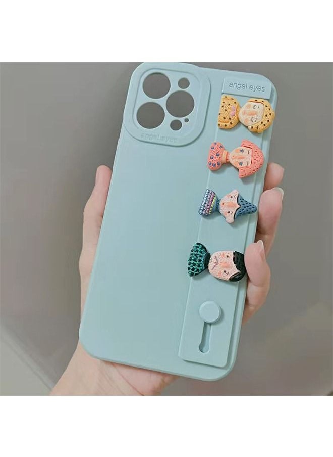 Unique - Hand Strap Silicone Case for iPhone 14 Full-Body Protection Soft Gel Rubber Cover Slim Shockproof Anti-Scratch Bumper Phone Case for Women(Blue) - Image 1