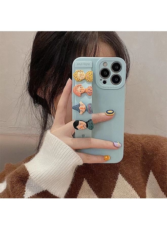 Unique - Hand Strap Silicone Case for iPhone 14 Full-Body Protection Soft Gel Rubber Cover Slim Shockproof Anti-Scratch Bumper Phone Case for Women(Blue) - Image 1