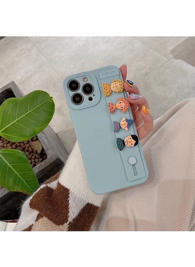 Unique - Hand Strap Silicone Case for iPhone 14 Full-Body Protection Soft Gel Rubber Cover Slim Shockproof Anti-Scratch Bumper Phone Case for Women(Blue) - Image 1
