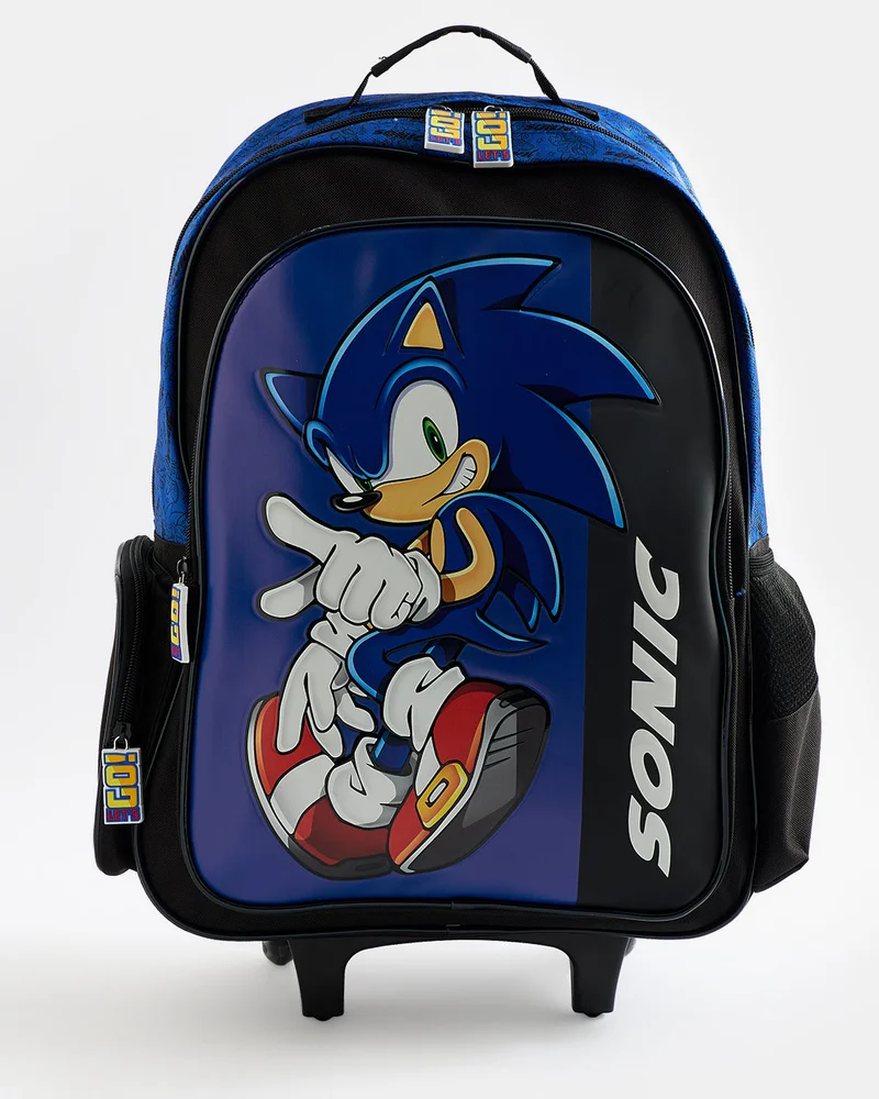 Redtag Kids Blue Sonic The Hedgehog Trolley Bag (18 Inch)