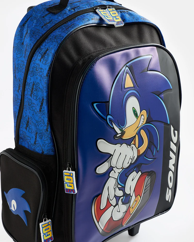 Redtag Kids Blue Sonic The Hedgehog Trolley Bag (18 Inch)