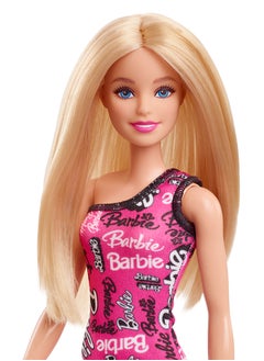 Barbie Fashion Doll With Straight Blonde Hair Wearing Removable Pink One-Shoulder Dress & Shoes With Logo Print  - Image 5