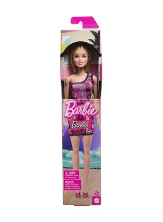 Fashion Doll With Straight Blonde Hair Wearing Removable Pink One-Shoulder Dress & Shoes With Logo Print - view 3