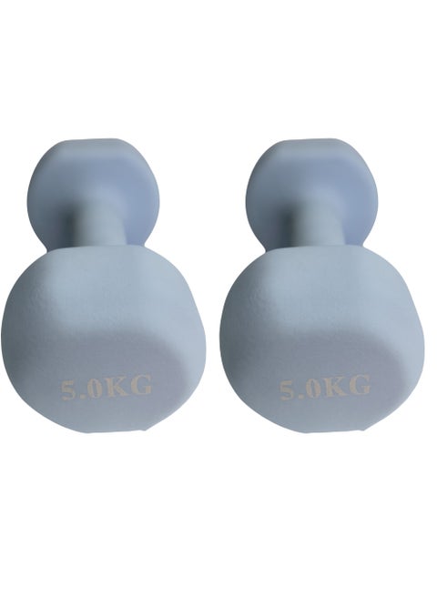 Neoprene Dumbbells Weights Exercise & Fitness Dumbbells in 2 x 5kg- Light Blue