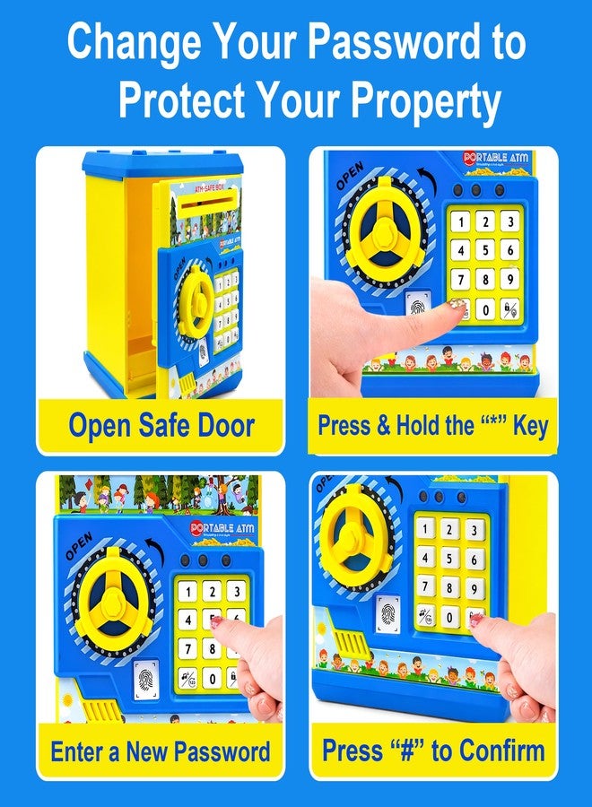 في جراسب لعبة حصالة نقود صغيرة على شكل صراف آلي من VGRASSP للأطفال والكبار - حصالة نقود مزودة برقم سري ومستشعر لمس - لعبة صراف آلي آمنة لتوفير المال مع أضواء وأصوات - أصفر - Image 3