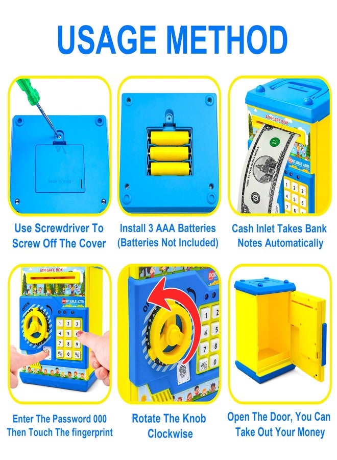 في جراسب لعبة حصالة نقود صغيرة على شكل صراف آلي من VGRASSP للأطفال والكبار - حصالة نقود مزودة برقم سري ومستشعر لمس - لعبة صراف آلي آمنة لتوفير المال مع أضواء وأصوات - أصفر - Image 5