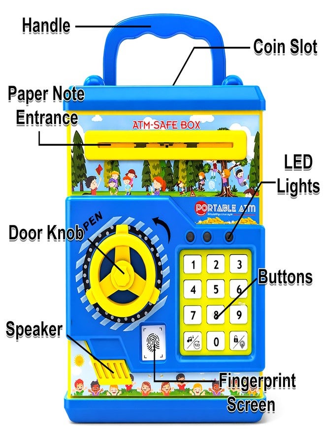في جراسب لعبة حصالة نقود صغيرة على شكل صراف آلي من VGRASSP للأطفال والكبار - حصالة نقود مزودة برقم سري ومستشعر لمس - لعبة صراف آلي آمنة لتوفير المال مع أضواء وأصوات - أصفر - Image 2