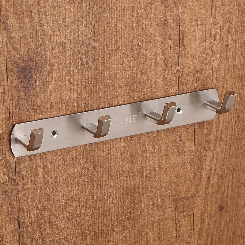 Fortune خطافات حائط من الفولاذ المقاوم للصدأ من فورتشن لتعليق الملابس والمناشف، خطافات حمام، خطافات رداء، سكة خطافات، خطاف باب لتعليق الملابس والمفاتيح (4 خطافات) (عبوة من 2) - Image 2