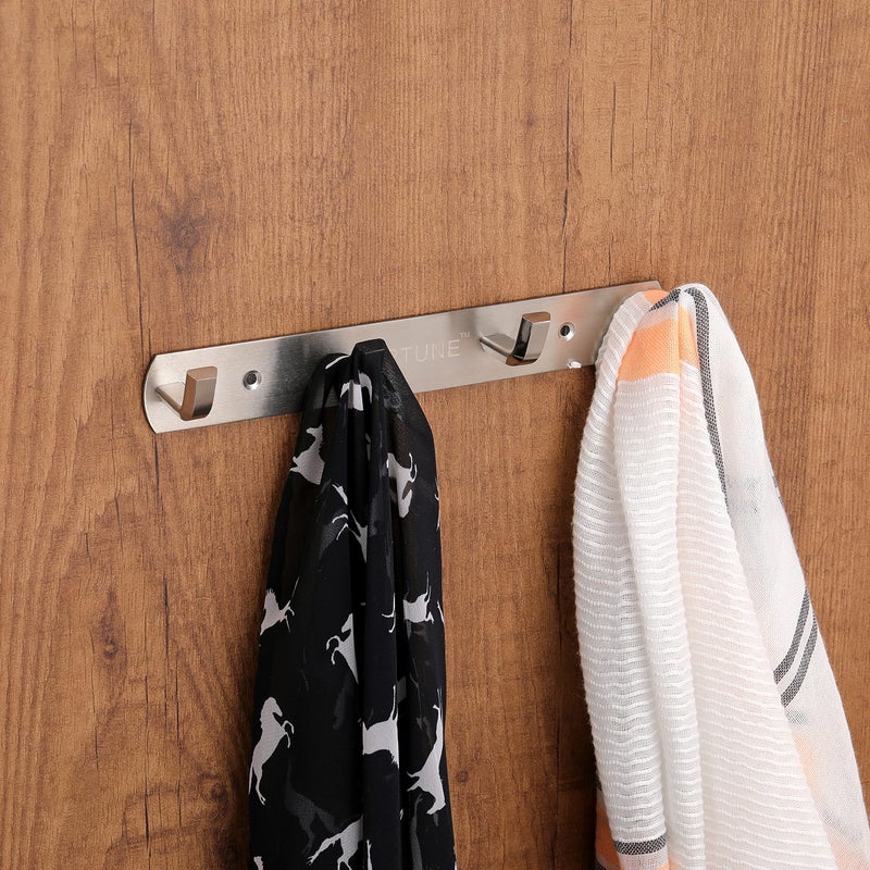 Fortune خطافات حائط من الفولاذ المقاوم للصدأ من فورتشن لتعليق الملابس والمناشف، خطافات حمام، خطافات رداء، سكة خطافات، خطاف باب لتعليق الملابس والمفاتيح (4 خطافات) (عبوة من 2) - Image 4