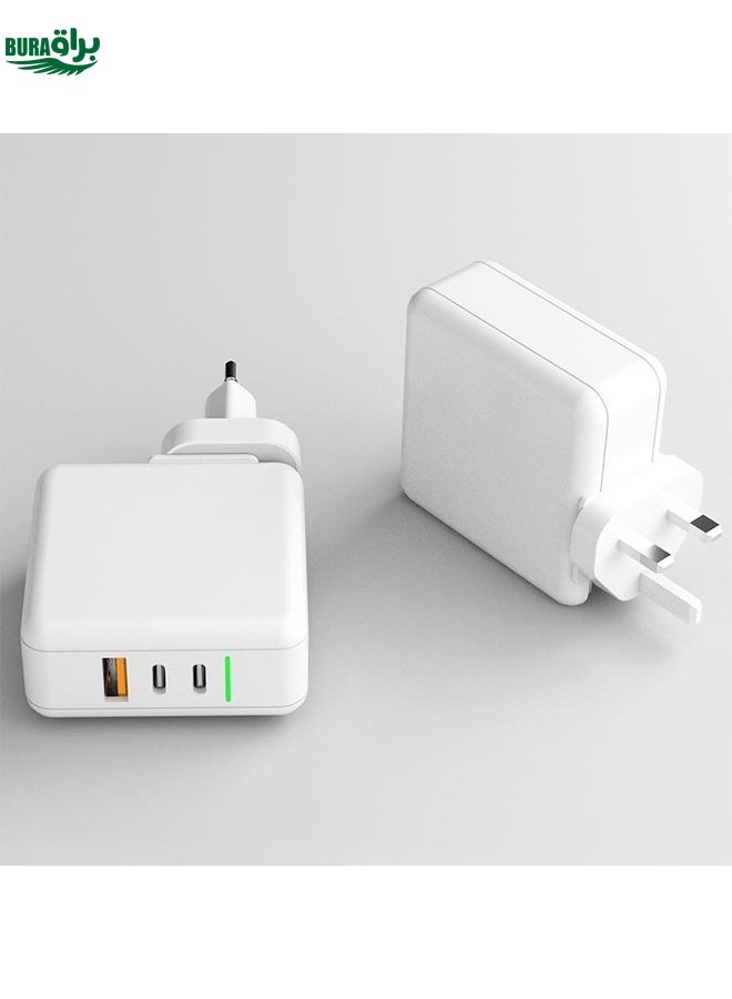BURAQ 65W USB Ports x 1 + Type-C Port x 2 GaN Portable Mini Fast Charger Travel Charger with UK & US & EU Plug Set (Black) - Image 4