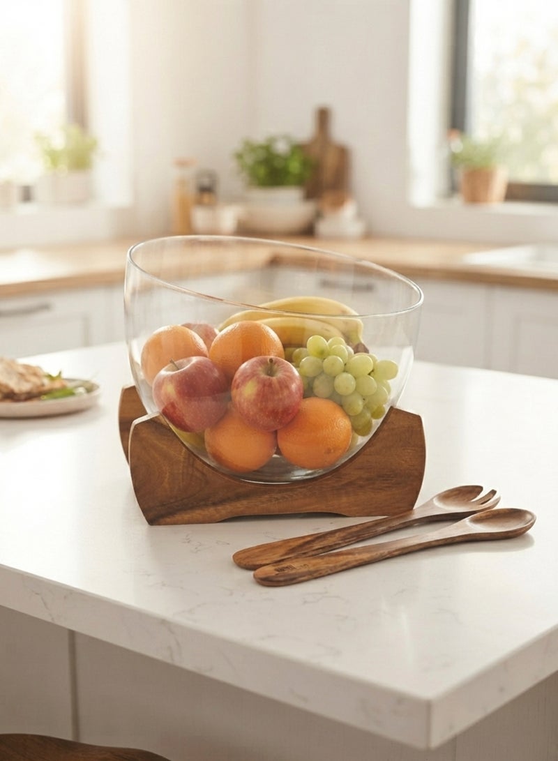 Billi Salad Wood Bowl, Clear/Brown | Elegant Wooden Salad Serving Bowl for Salads, Fruits, Snacks & Table Presentation - Image 4