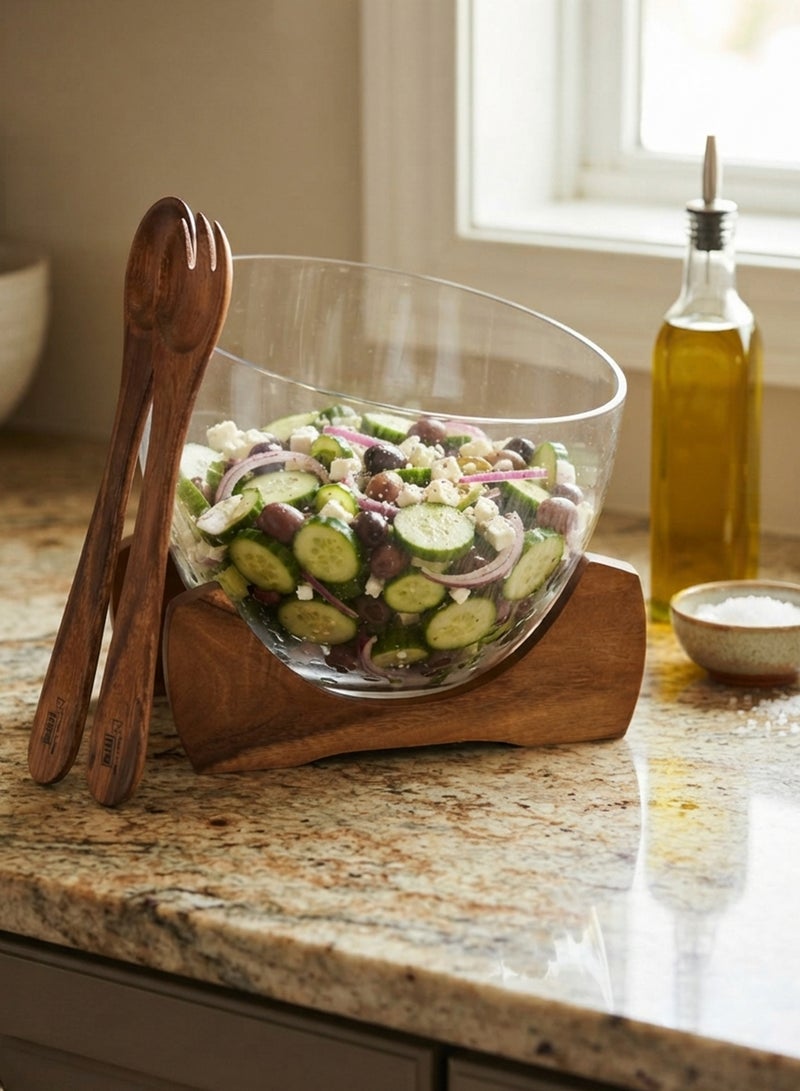 Billi Salad Wood Bowl, Clear/Brown | Elegant Wooden Salad Serving Bowl for Salads, Fruits, Snacks & Table Presentation - Image 5