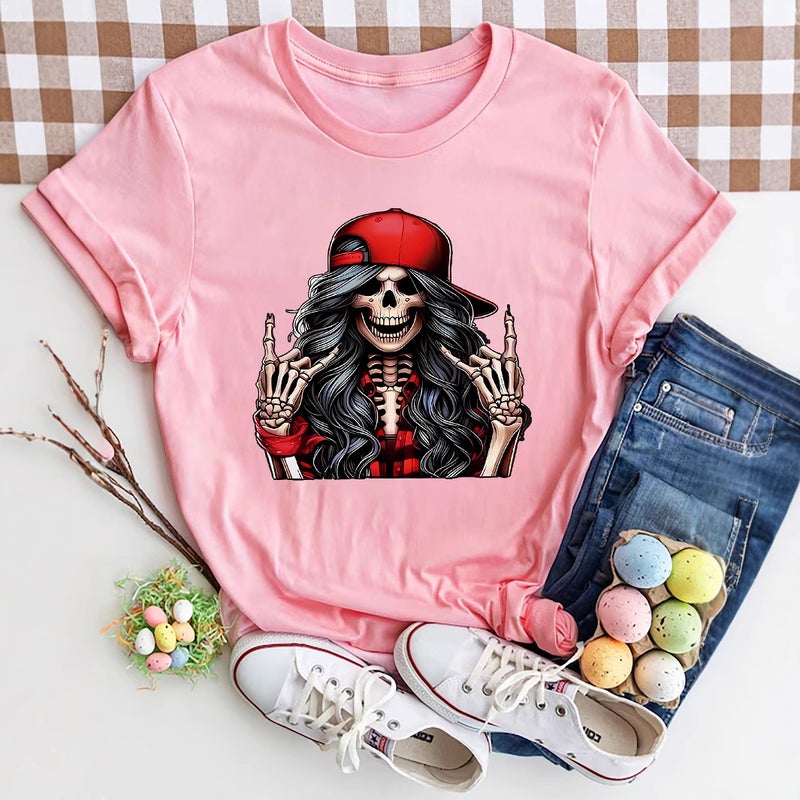 Independent Station Women'S Tops Round Neck Cartoon Printed Short-Sleeved T-Shirt-M - Image 5