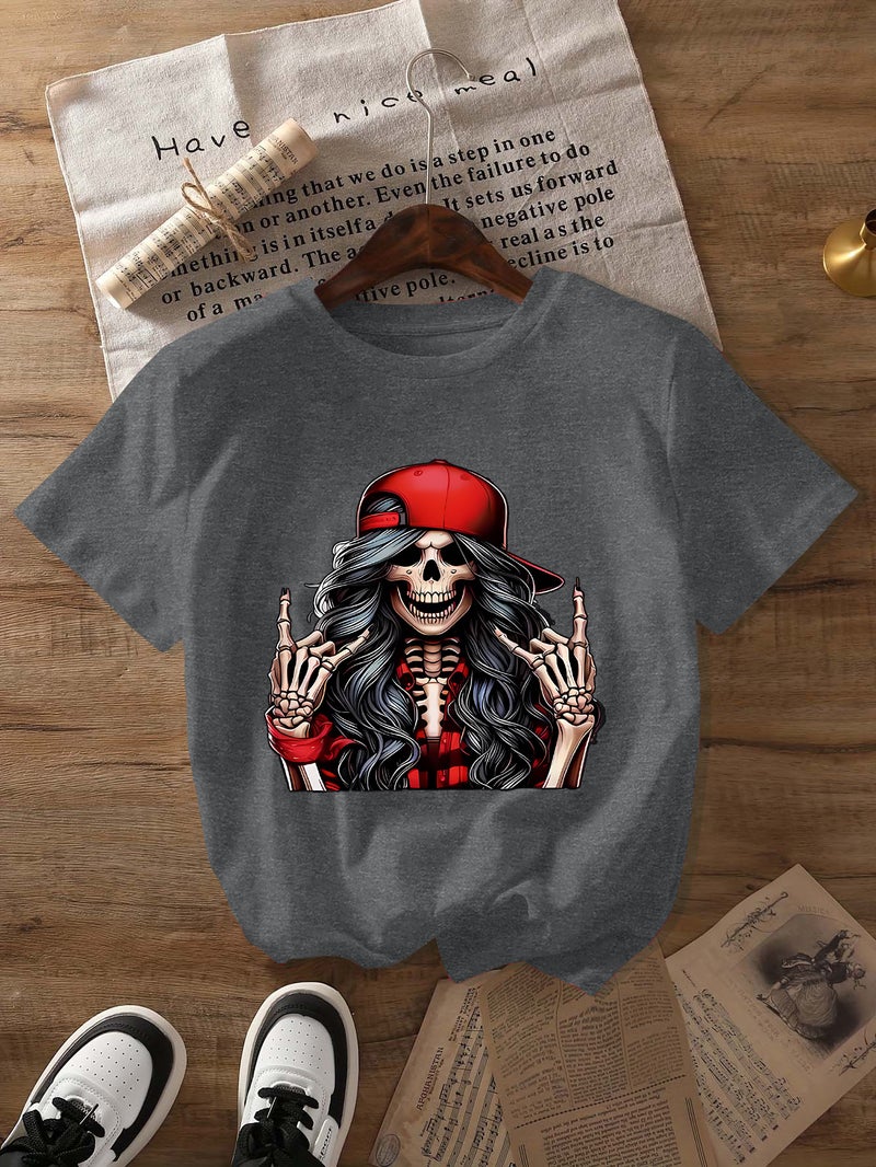 Independent Station Women'S Tops Round Neck Cartoon Printed Short-Sleeved T-Shirt-M - Image 1