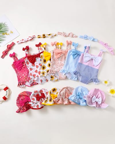 Renotemy Newborn Baby Swimsuit Girl One-Piece Sleeveless Bikini Tankini Baby Girls' Swimwear 0-3 Month Swimsuit for Girls Rash Guard Pink Floral Bathing Suit Baby Girl with hat Baby Beach Essentials - Image 2