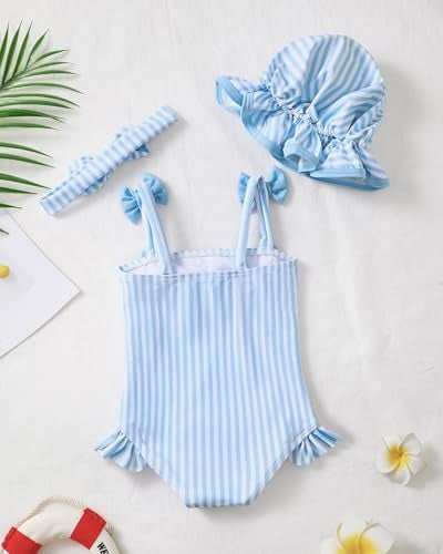 Renotemy Newborn Baby Swimsuit Girl One-Piece Sleeveless Bikini Tankini Baby Girls' Swimwear 0-3 Month Swimsuit for Girls Rash Guard Pink Floral Bathing Suit Baby Girl with hat Baby Beach Essentials - Image 5