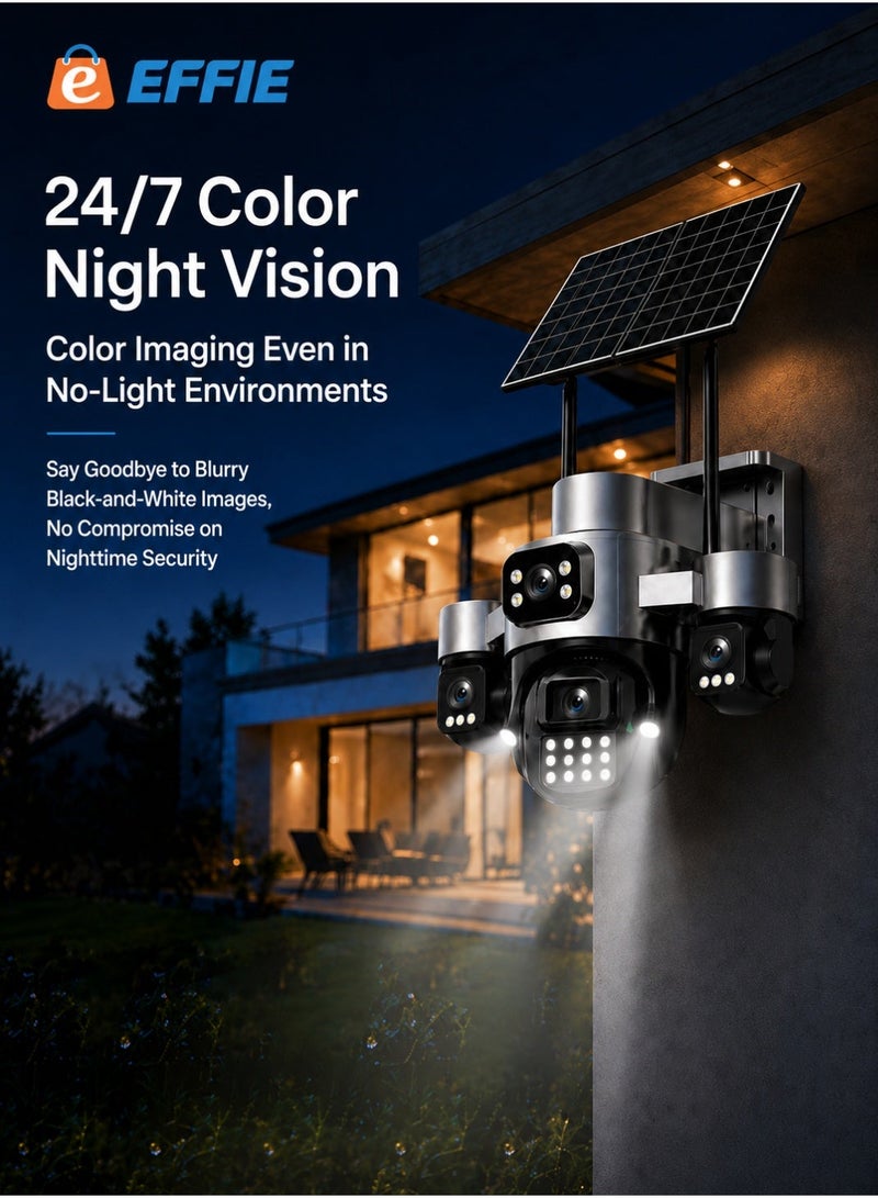 EFFIE A0V 4G 4 Lens Solar Security Camera 20MP Wireless Outdoor CCTV with SIM Card Slot Built-in HiEasy App Human Tracking 12X Zoom IP66 Waterproof Night Vision Cloud & TF Storage - Image 5