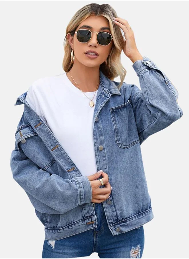 YUNIQEE Blue Collared Long Sleeve Denim Jacket