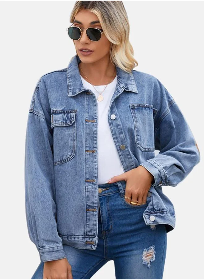 YUNIQEE Blue Collared Long Sleeve Denim Jacket