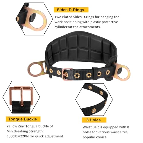 TT TRSMIMA TRSMIMA Safety Harness Climbing Belt - Black Body Fall Protection Men Roof Tree Work Waist-Tongue Buckle Pad D-Ring - Image 2