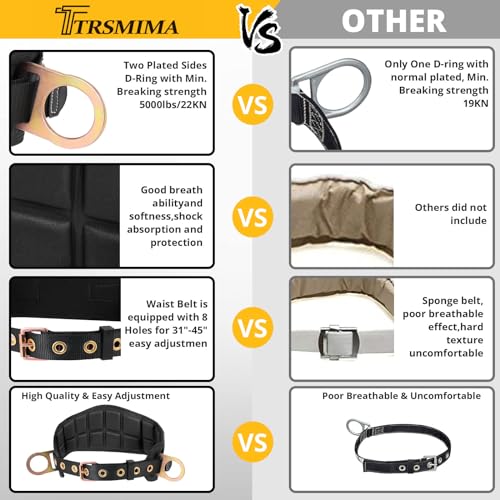 TT TRSMIMA TRSMIMA Safety Harness Climbing Belt - Black Body Fall Protection Men Roof Tree Work Waist-Tongue Buckle Pad D-Ring - Image 5