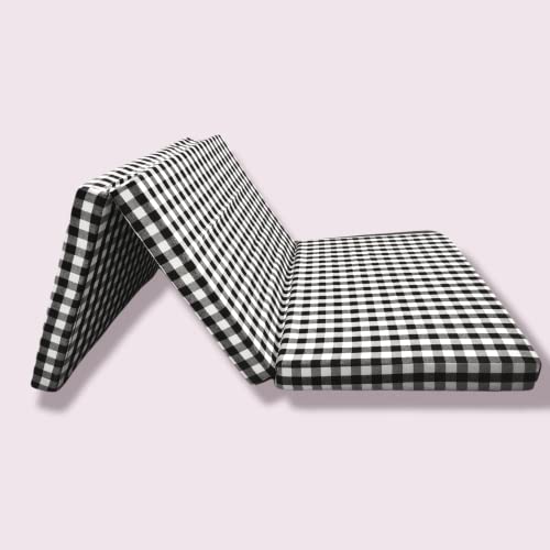 Deevine Craft 3-Fold Cotton Cover 4-Inch Thick Mattress | Medium Hard Firm Single Size Foldable Mattress | Pure White EPE Foam | Travel, Picnic, Guest Bed | Black and White Check (35x72x4 Inches) - Image 4