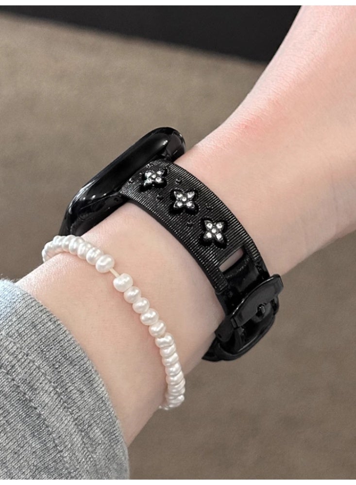 Bracelet Leather Strap iWatch Replacement Strap Fine Design Black - Black on Suitable For 44mm - iwatch 4/5/6/s Generation - Image 2