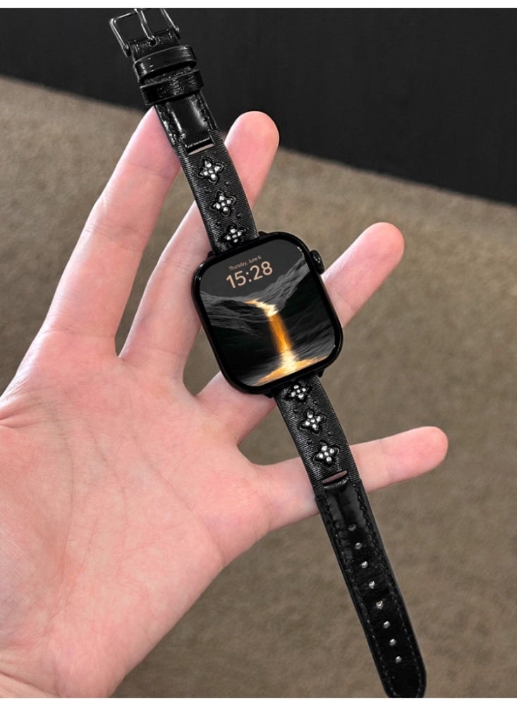 Bracelet Leather Strap iWatch Replacement Strap Fine Design Black - Black on Suitable For 44mm - iwatch 4/5/6/s Generation - Image 3