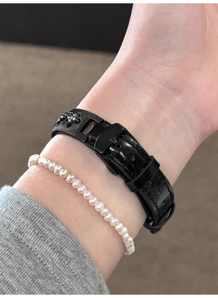 Bracelet Leather Strap iWatch Replacement Strap Fine Design Black - Black on Suitable For 44mm - iwatch 4/5/6/s Generation - Image 4