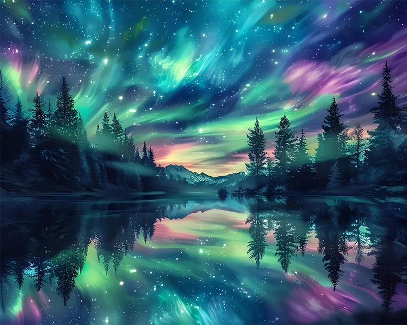 Hutarosl Aurora Diamond Painting for Adults-Diamond Art,Aurora 5D Diamond Painting Kits for Adult,Starry Sky Gem Art for Adults and Crafts Home Decor 12x16inch - Image 1