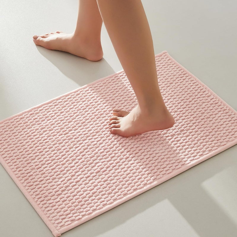 TYUU Pink Bathroom Rugs Non Slip Washable, Super Absorbent Thin Bath Mat Small Quick Dry Low Pile Bathroom Rug, Pink 16"x24" - Image 1