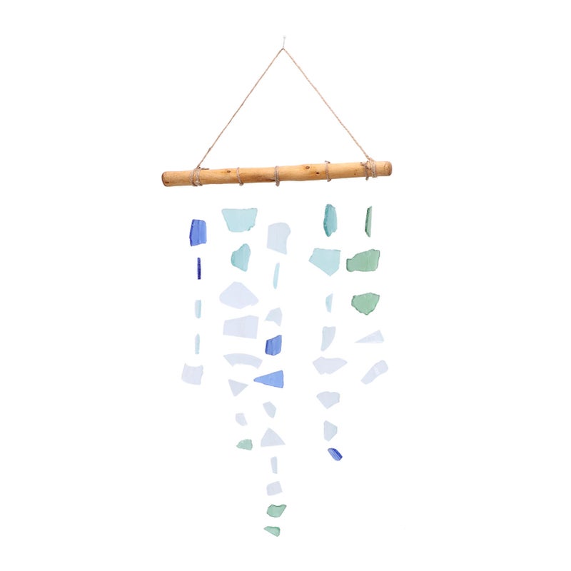 Sea Glass and Wood Chime Handcrafted Outdoor Wind Chime Decoration for Outside Patio Home Garden - Image 1