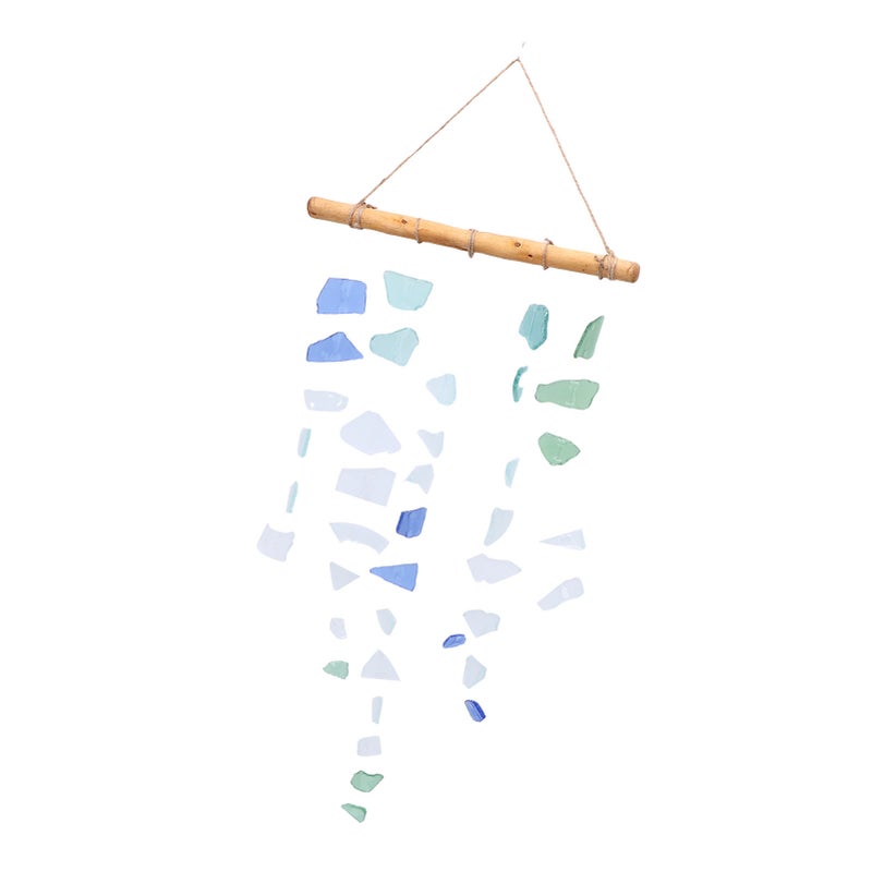 Sea Glass and Wood Chime Handcrafted Outdoor Wind Chime Decoration for Outside Patio Home Garden - Image 5