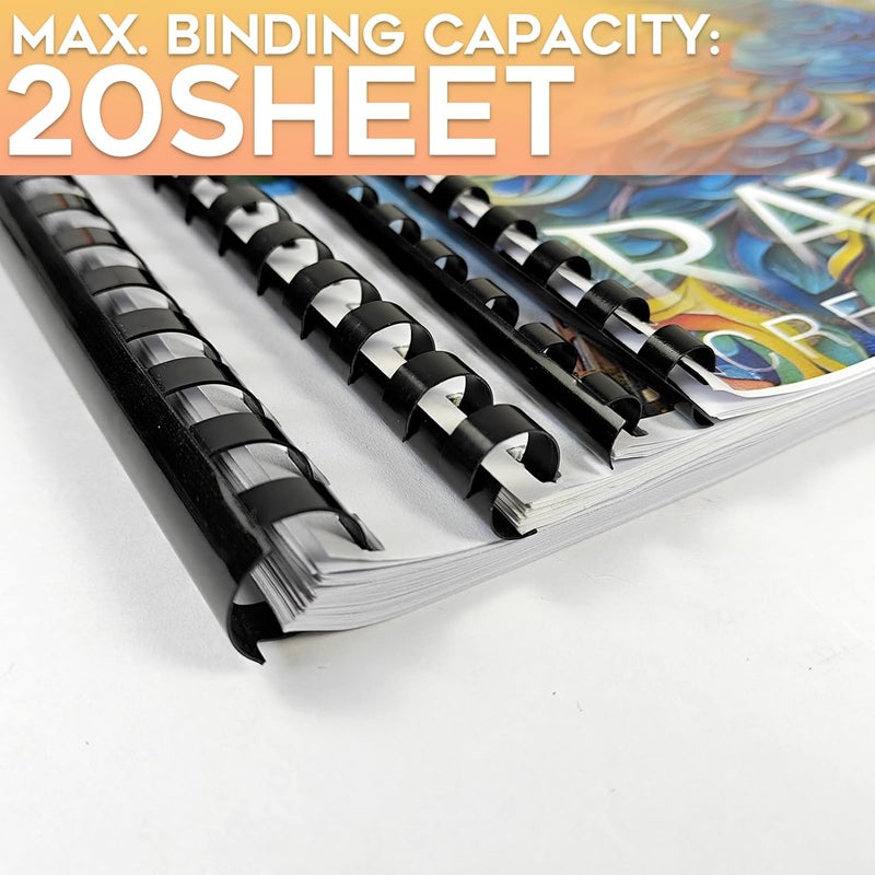 RAYSON 100 Pack Plastic Comb Binding Rings, 6mm Diameter, 20 Sheet Capacity, 21-Ring Binding Combs for A4 Size, Black, for Students and Coworkers - Image 3