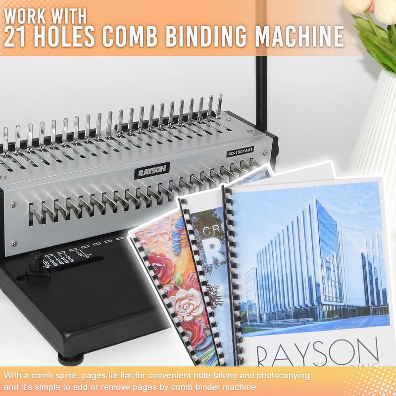 RAYSON 100 Pack Plastic Comb Binding Rings, 6mm Diameter, 20 Sheet Capacity, 21-Ring Binding Combs for A4 Size, Black, for Students and Coworkers - Image 4