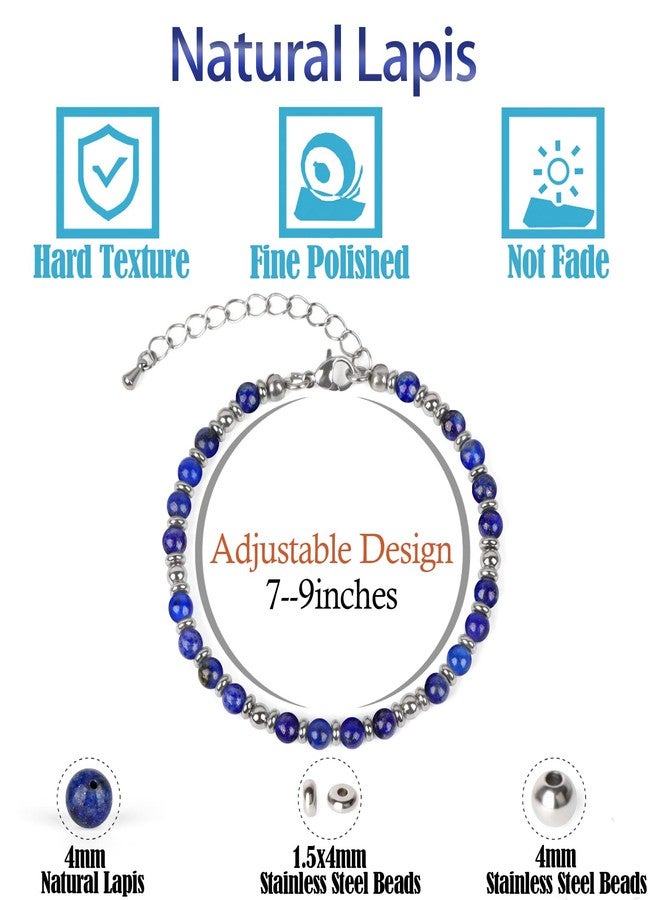 LPBeads أساور LPBeads صغيرة من خرز اللازورد مقاس 4 مم للنساء، مجوهرات ساحرة من الأحجار الكريمة، أساور قابلة للتعديل، هدايا للأم، الابنة، الزوجة، زميلات العمل، الصديقات، الصديقة المقربة - Image 2