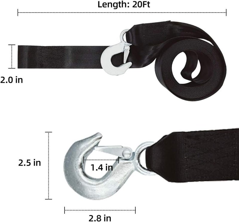 Bueake Tow Strap with Hooks 2 Inch x 20 Foot, 20,000 lbs Capacity Tow Rope - Heavy Duty Emergency Towing Straps for Vehicles, Cars, Trucks, ATV, for Roadside Recovery, not for Off-Road Recovery (Black) - Image 4