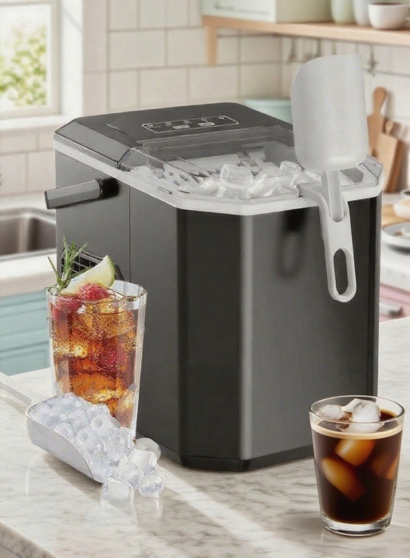 شو وو ماكينة صنع ثلج محمولة، ماكينة صنع ثلج أوتوماتيكية صغيرة منزلية، ماكينة صنع ثلج مع وظيفة التنظيف الذاتي، تتضمن سلة ومغرفة باللون الأسود - Image 1