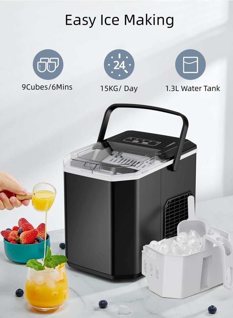 شو وو ماكينة صنع ثلج محمولة، ماكينة صنع ثلج أوتوماتيكية صغيرة منزلية، ماكينة صنع ثلج مع وظيفة التنظيف الذاتي، تتضمن سلة ومغرفة باللون الأسود - Image 2
