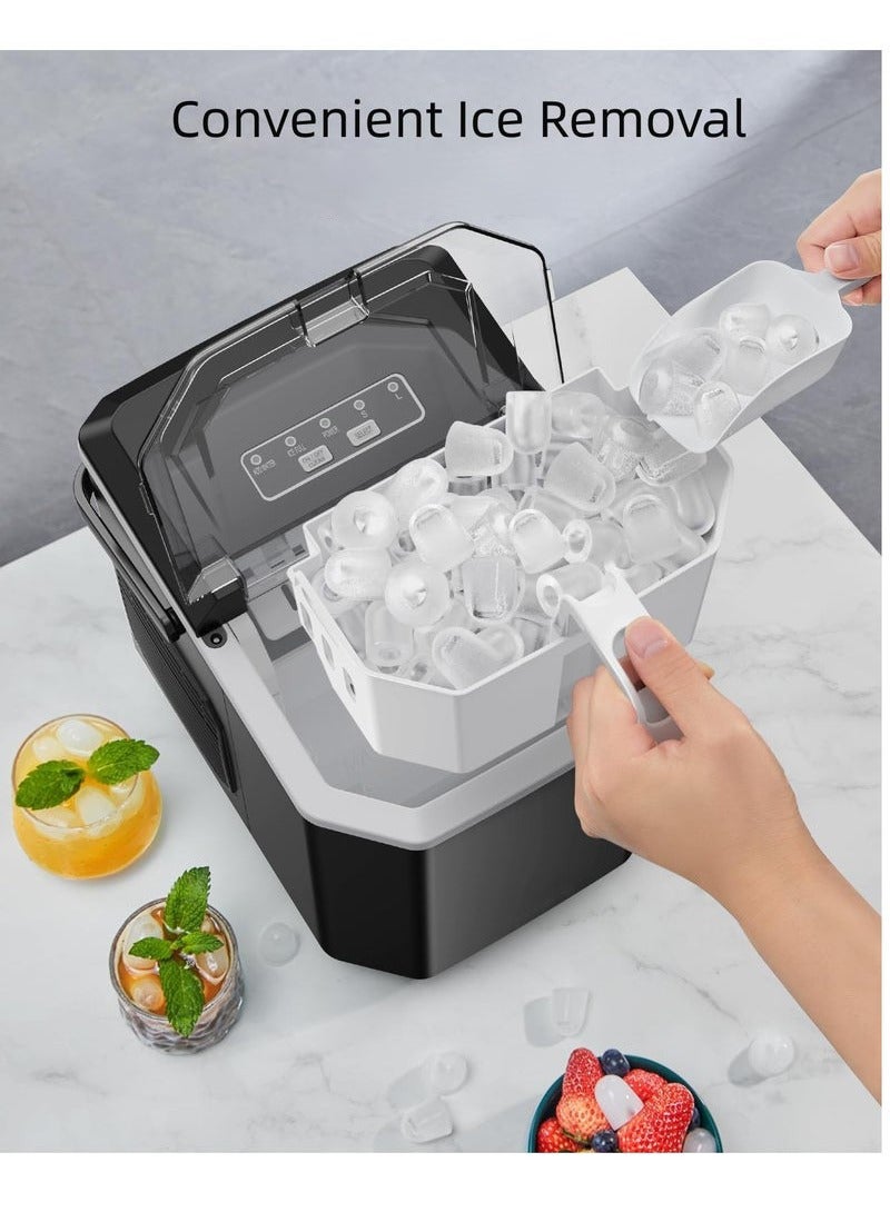 شو وو ماكينة صنع ثلج محمولة، ماكينة صنع ثلج أوتوماتيكية صغيرة منزلية، ماكينة صنع ثلج مع وظيفة التنظيف الذاتي، تتضمن سلة ومغرفة باللون الأسود - Image 3