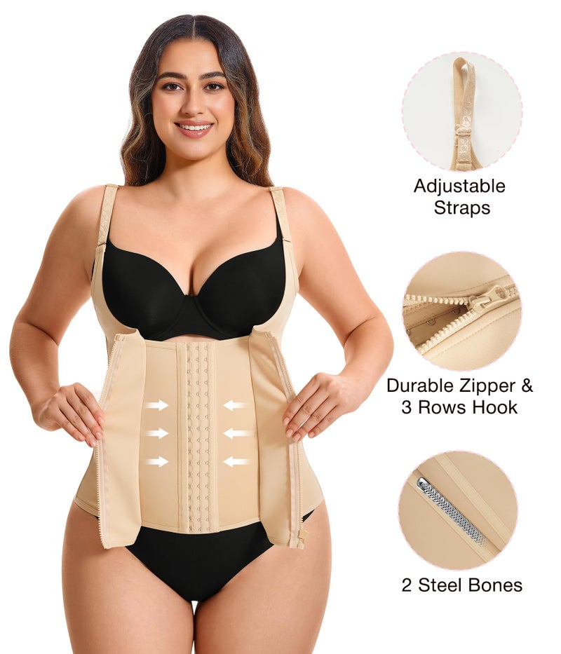 Eleady Women's Underbust Corset Waist Trainer Cincher Steel Boned Body Shaper Vest with Adjustable Straps (3XL, Beige) - Image 2