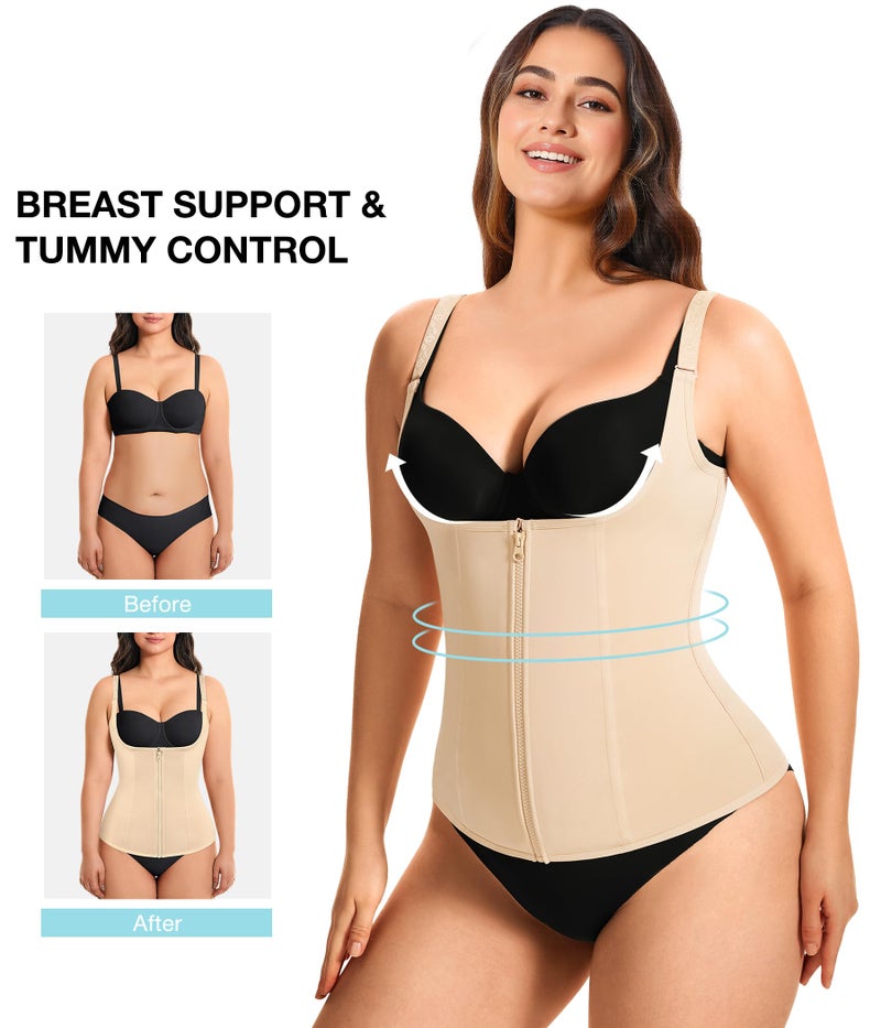 Eleady Women's Underbust Corset Waist Trainer Cincher Steel Boned Body Shaper Vest with Adjustable Straps (3XL, Beige) - Image 4
