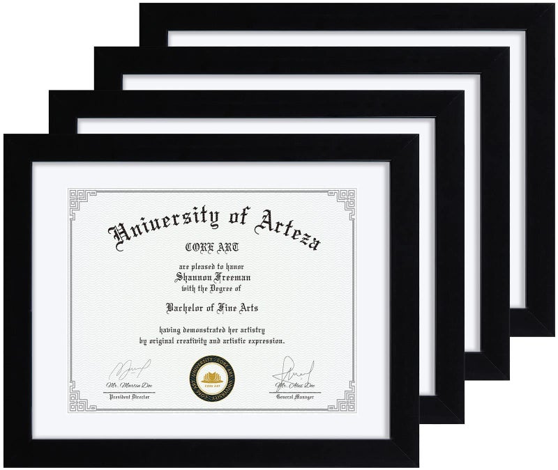 CORE ART 11x14 Black Certificate Frames with MatDisplay Diploma 85 x 11 or Document 11 x 14 without MatMultipack College Degree Frames for Wall or Tabletop DisplaySet of 4