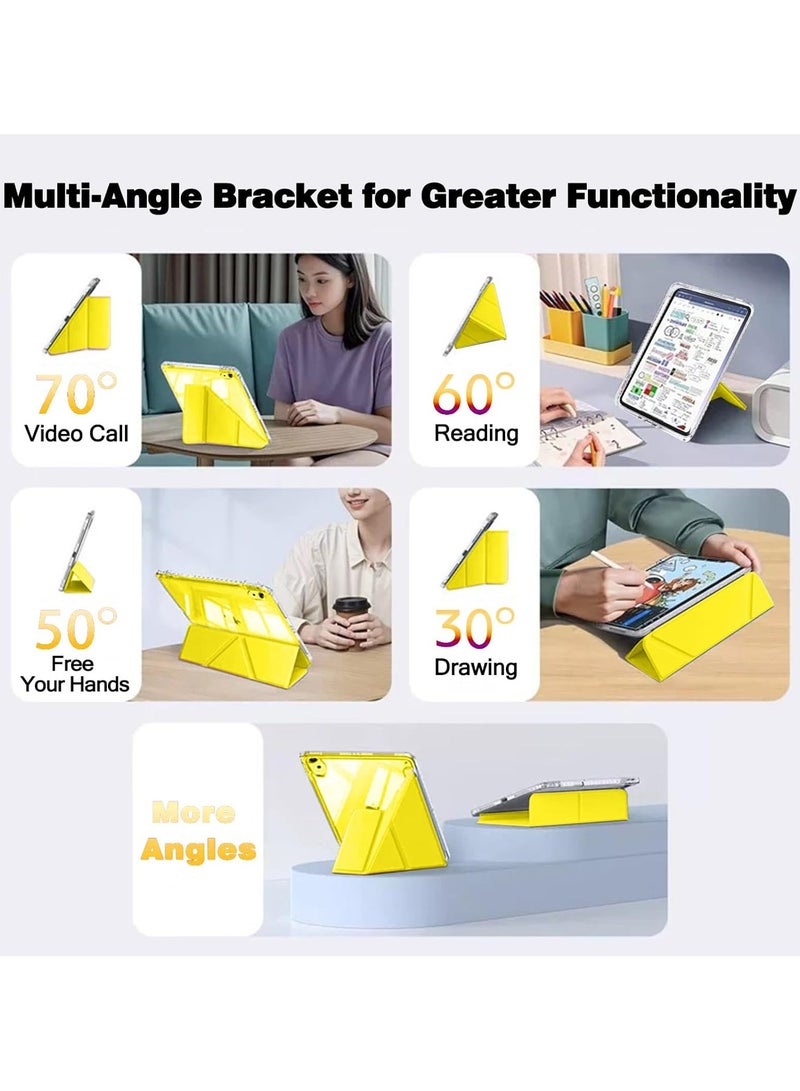 Rock Pow Clear Case for iPad Pro 13 Inch M5 2025/iPad Pro 13 inch M4 2024 Case with Pencil Holder,Transparent Hard PC Back,Trifold & Y Stand, Auto Wake/Sleep,Durable Protection Cover For iPad Pro 13 inch M4/M5 2024/2025,Yellow - Image 3