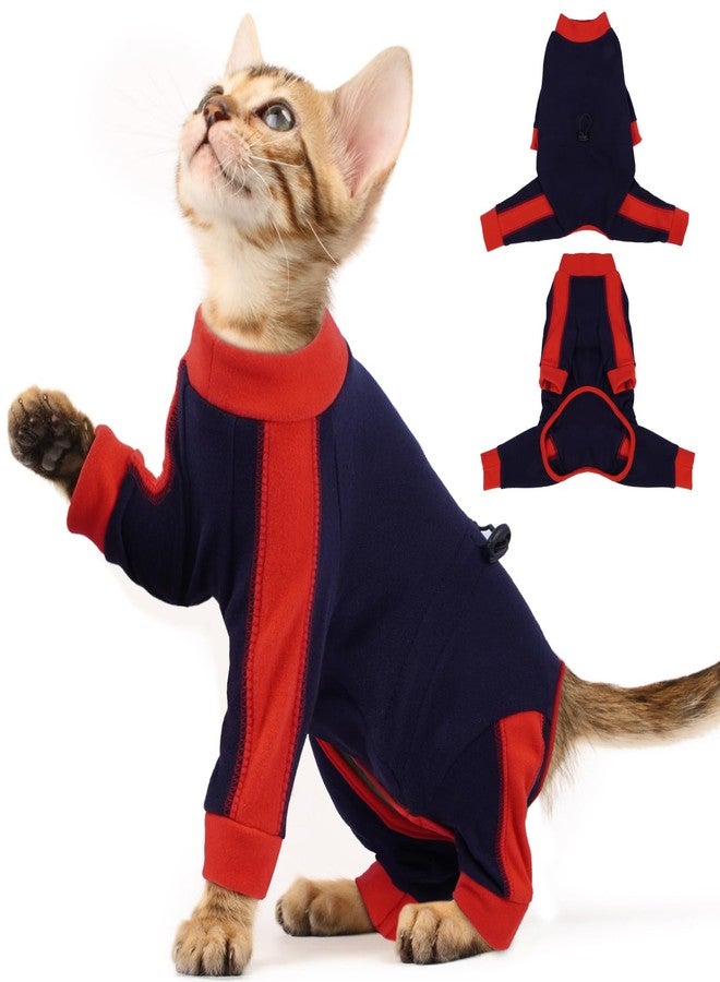 ADNIKIA Cat Pajamas for Cats Only, Sticky Hair Cat Clothes, Long Sleeve Sphynx Clothes, Anti-Licking or Skin Disease Recovery Suit for Female Cats, Kitten Onesie Pajamas, DarkBlue, 2XL - Image 1