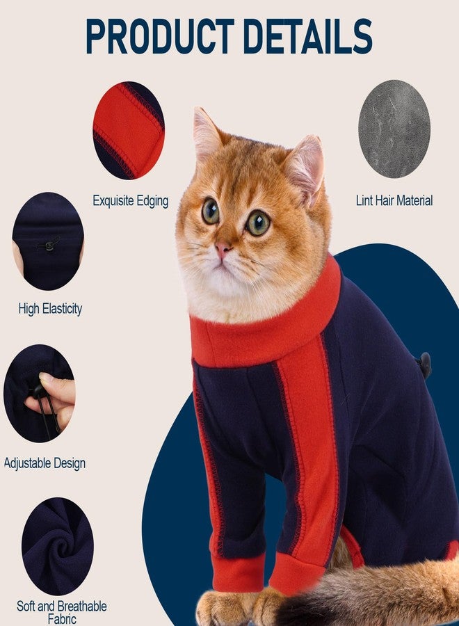 ADNIKIA Cat Pajamas for Cats Only, Sticky Hair Cat Clothes, Long Sleeve Sphynx Clothes, Anti-Licking or Skin Disease Recovery Suit for Female Cats, Kitten Onesie Pajamas, DarkBlue, 2XL - Image 3