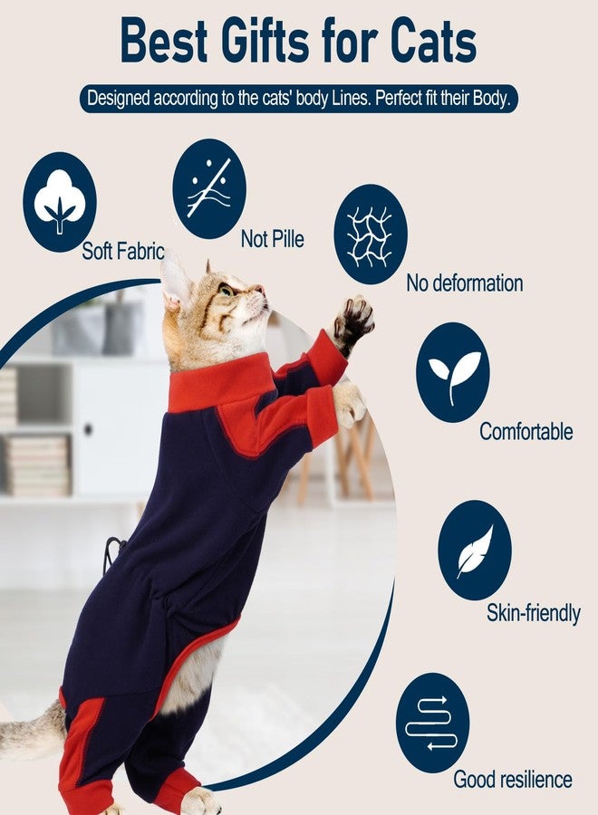 ADNIKIA Cat Pajamas for Cats Only, Sticky Hair Cat Clothes, Long Sleeve Sphynx Clothes, Anti-Licking or Skin Disease Recovery Suit for Female Cats, Kitten Onesie Pajamas, DarkBlue, 2XL - Image 2